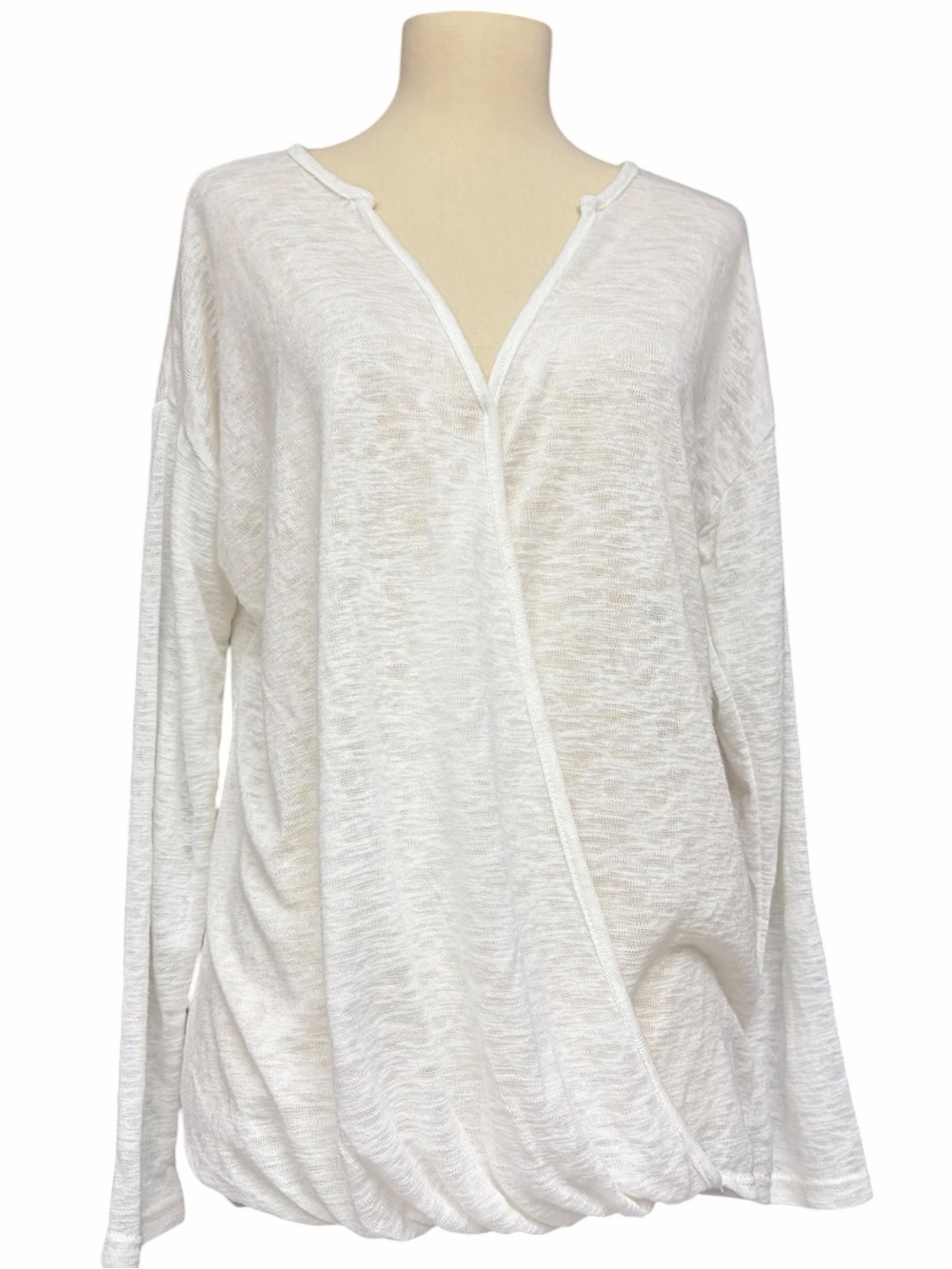 Cherish White Semi-Sheer Slub Knit Crossover Top Small Made in USA